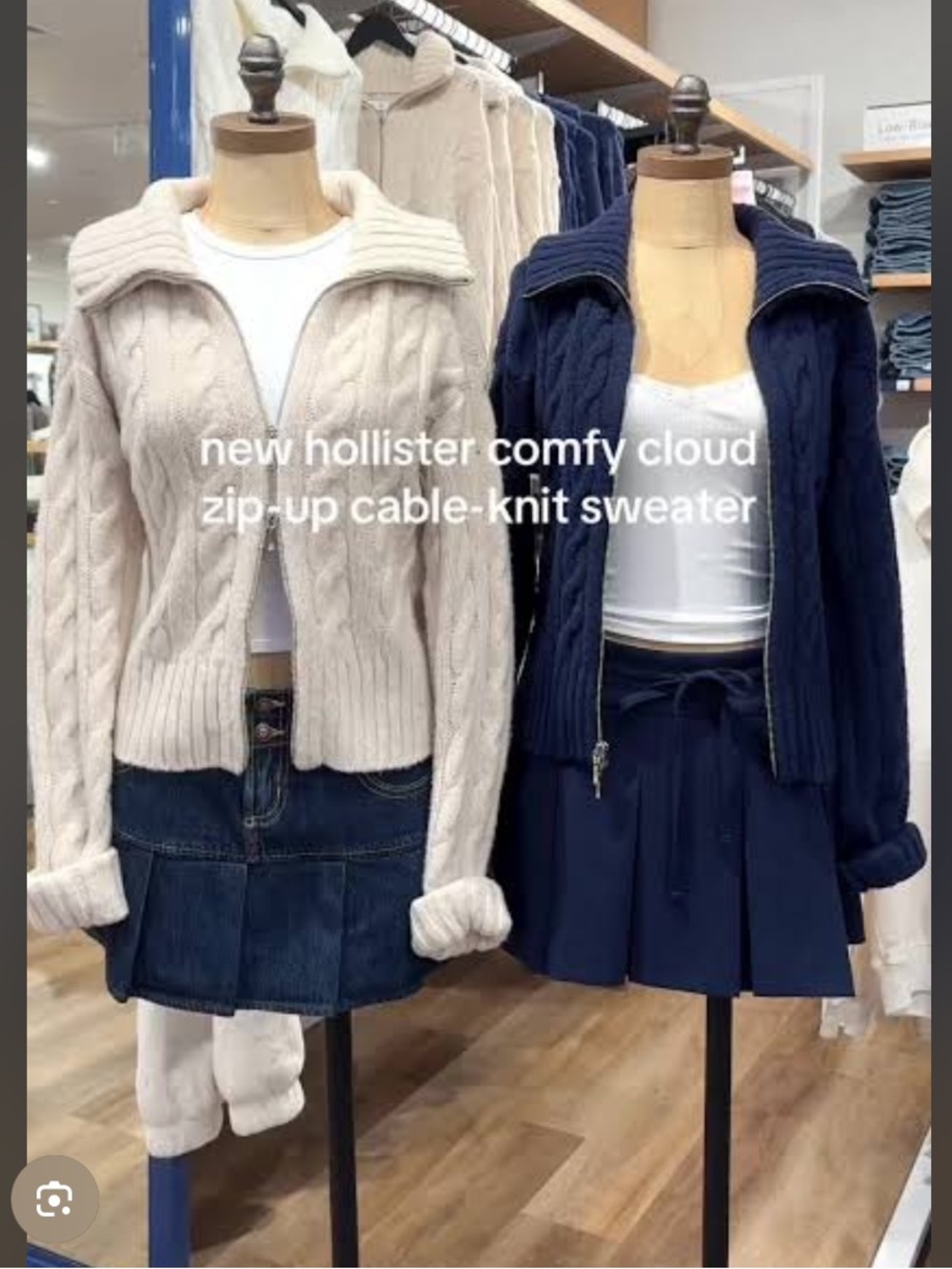 Hollister Cream Cable-Knit Zip Turtleneck Sweater
